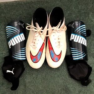 Nike soccer cleats and puma shinguards